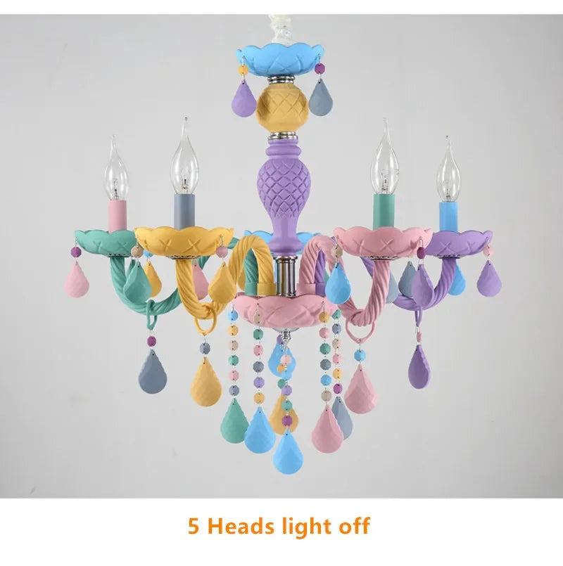 Nordic Macaron European Style Candles Crystal Chandelier for Girls and