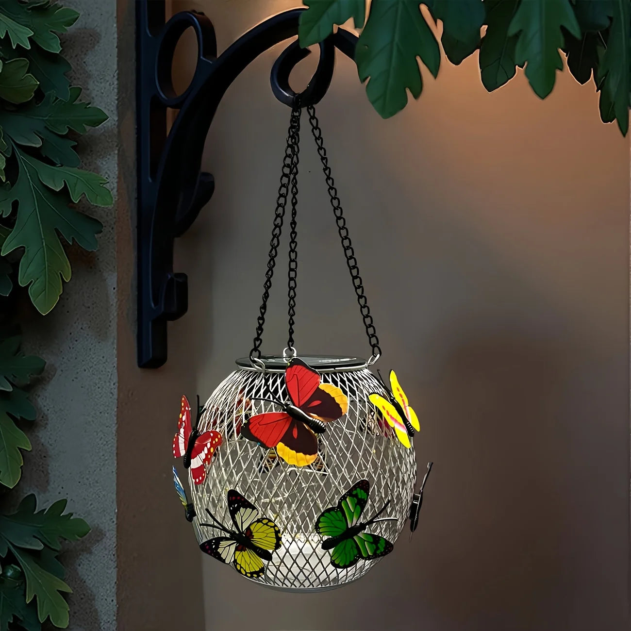 Solar Butterfly Hanging Metal Lantern