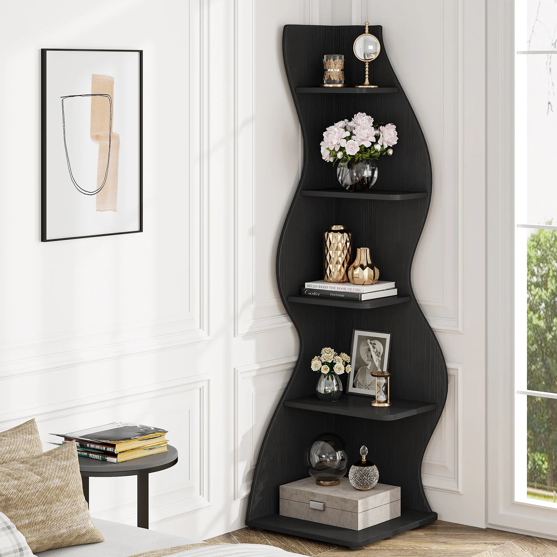 Five Tier Wavy Corner Bookshelf