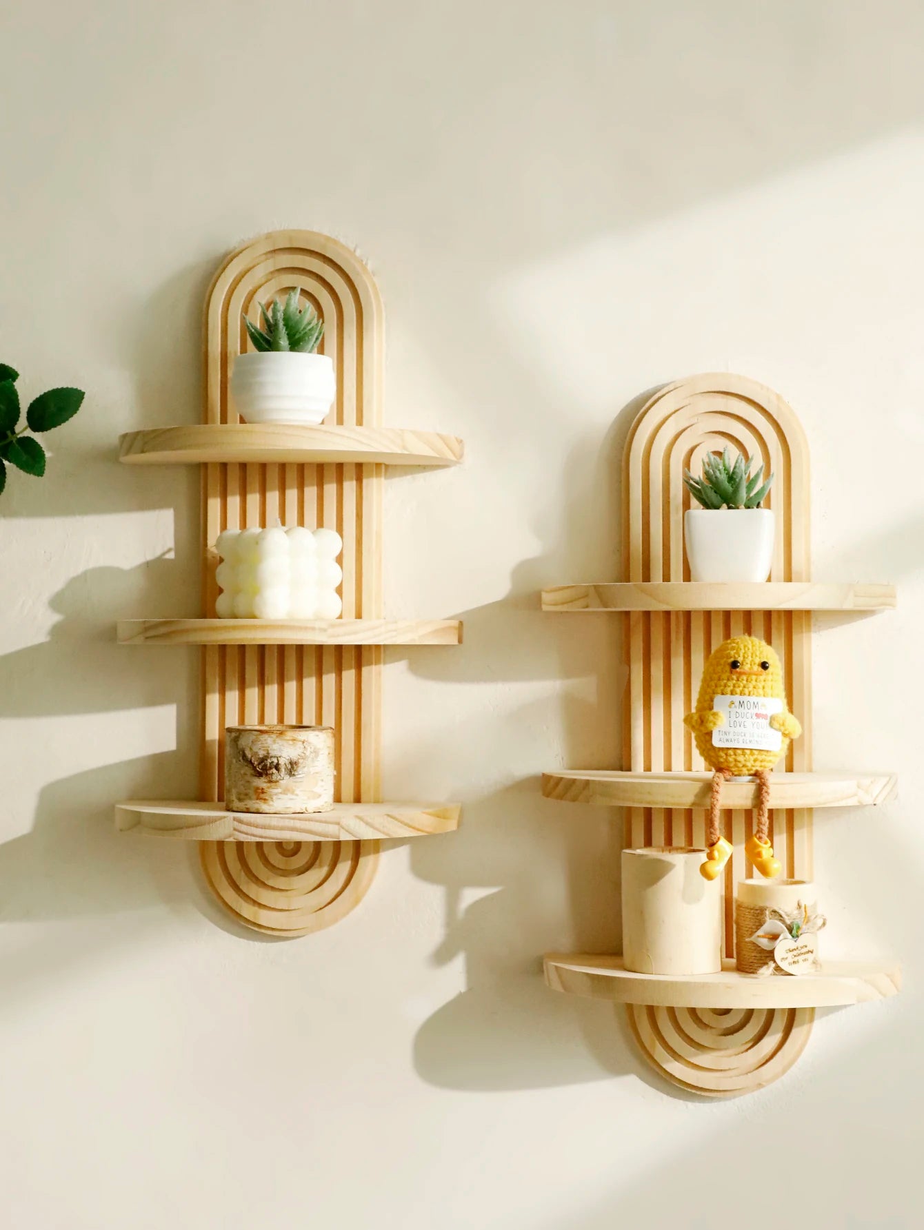 Boho Geometric Wooden Wall Shelf