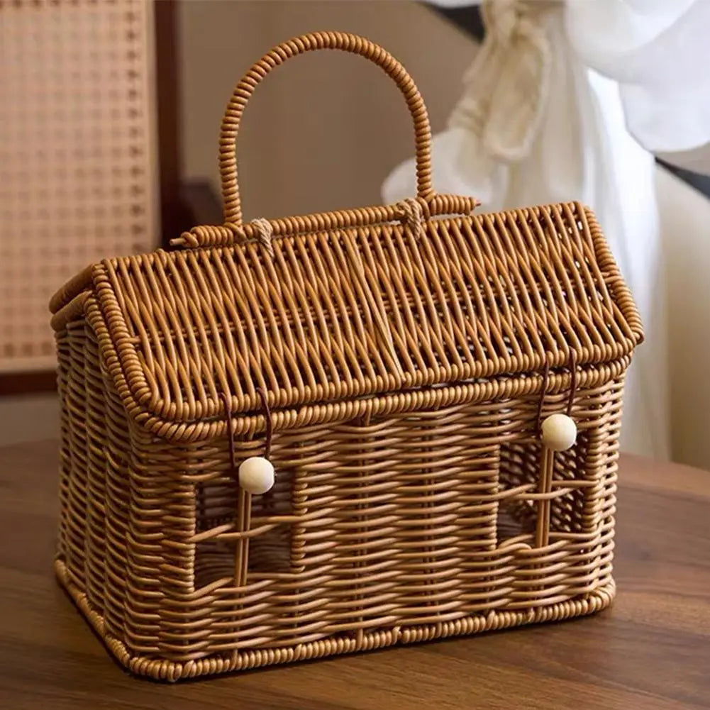 House Shaped Lidded Wicker Basket
