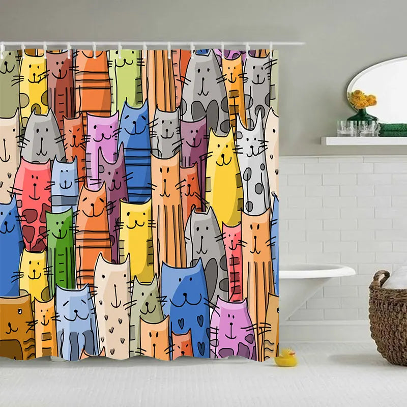 Funny Shower Curtains Bathroom Curtain With Hooks Decor Waterproof Cat