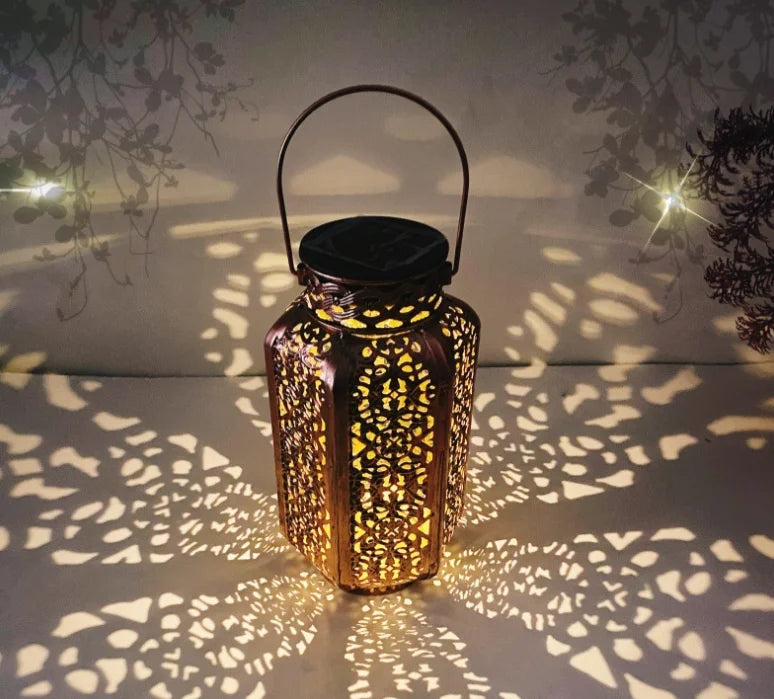Retro Iron Solar Hanging Lantern with LED Light