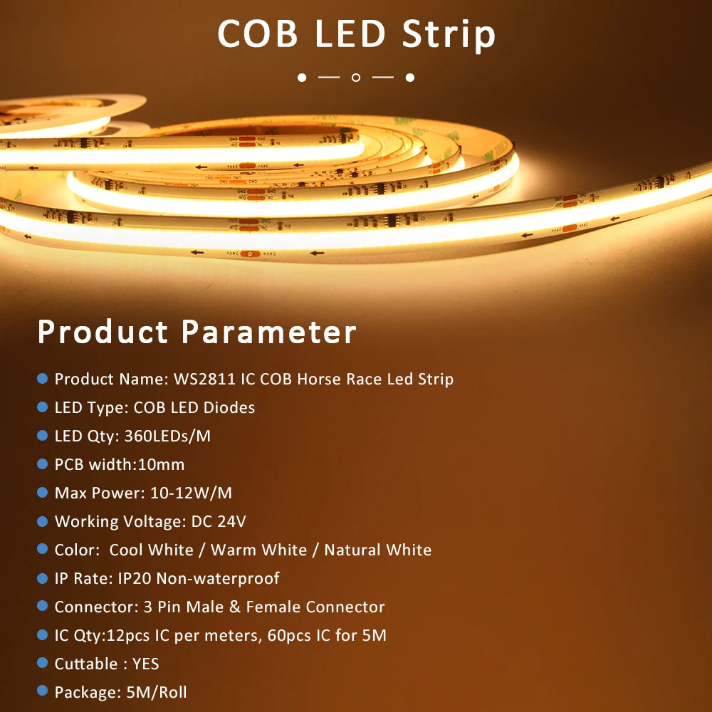 5M 10M 15M WS2811 COB Running Water Strip Light for 24V 400W PIR Motion