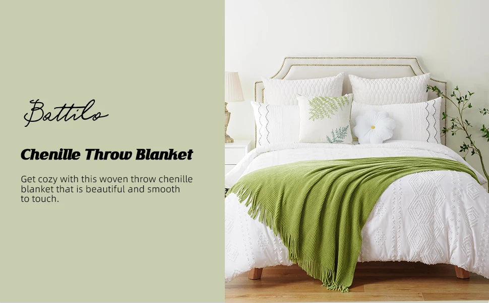 Chenille Knit Plaid Throw Blanket