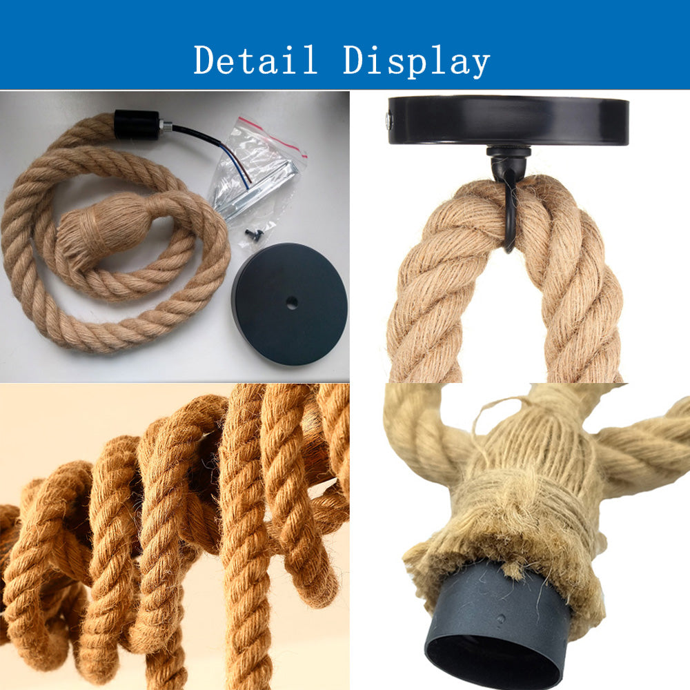 Industrial E27 Vintage Hemp Rope Pendant Lights Attic Personality