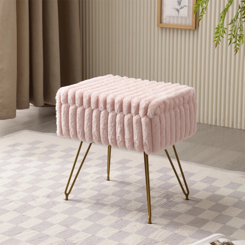 Faux Fur Vanity Stool with Hidden Storage