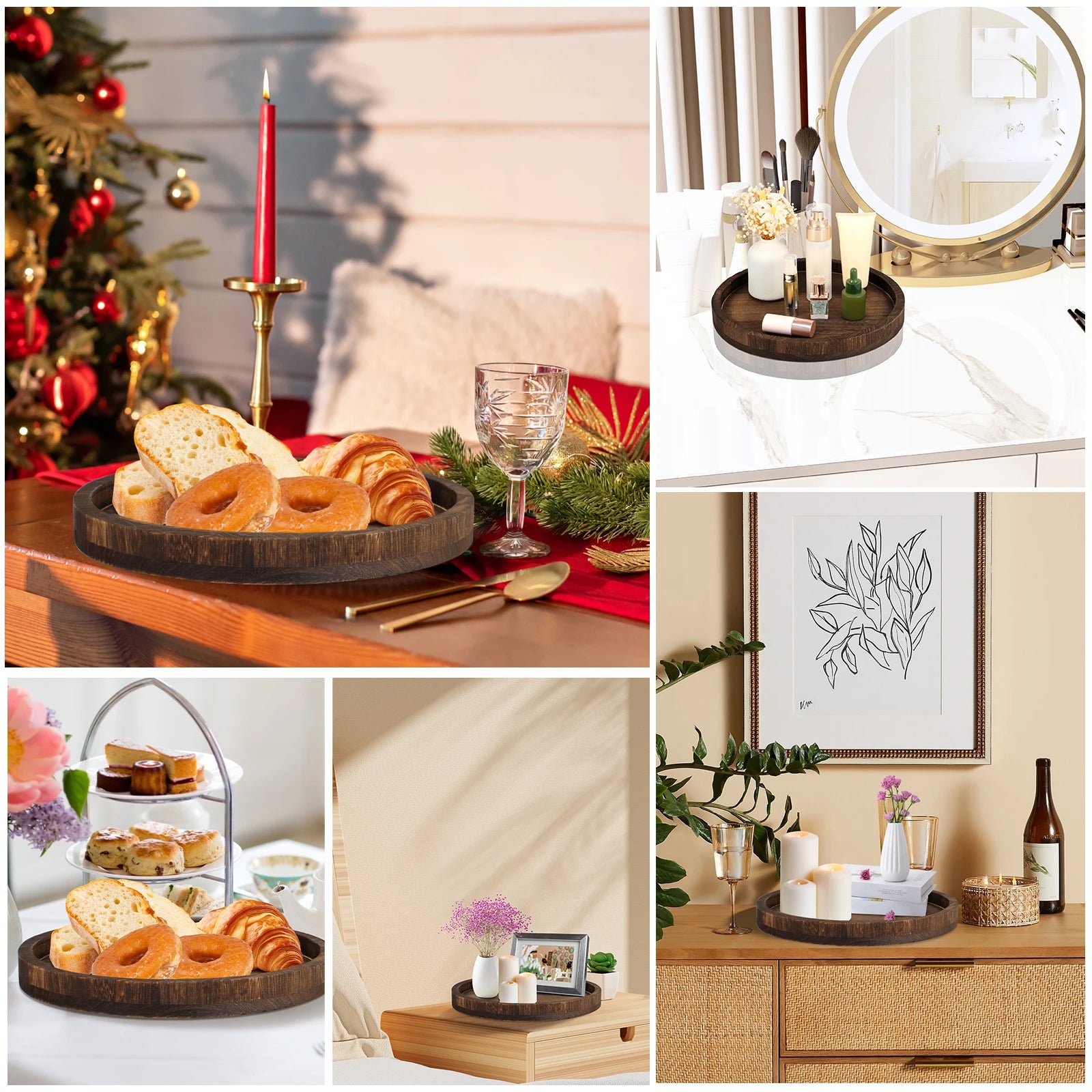 Round Wooden Candle And Coffee Tray