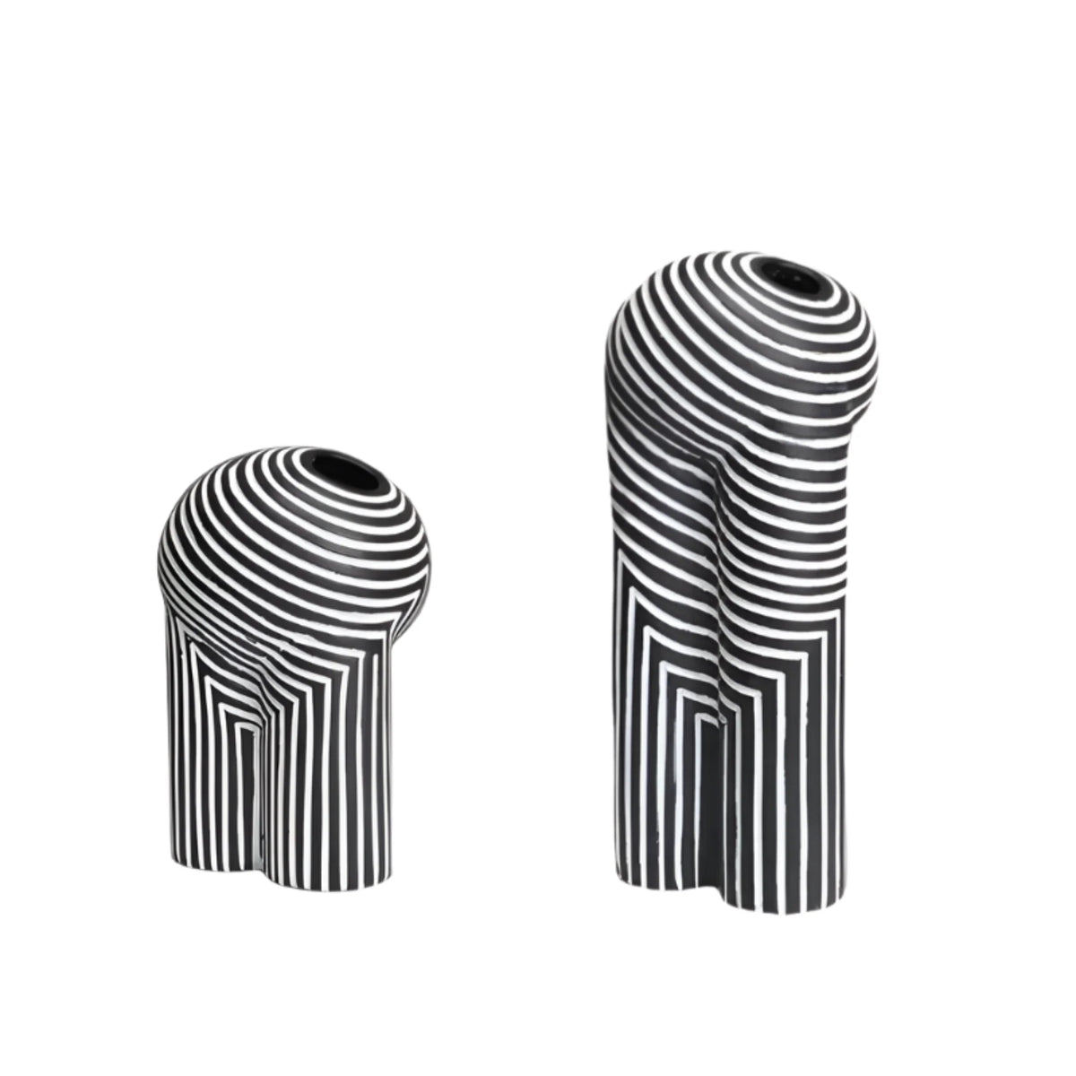 Black and White Striped Resin Vase, Abstract Sculptural