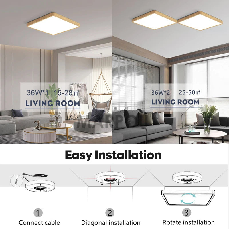 Ultrathin Square Wood Grain Ceiling Light