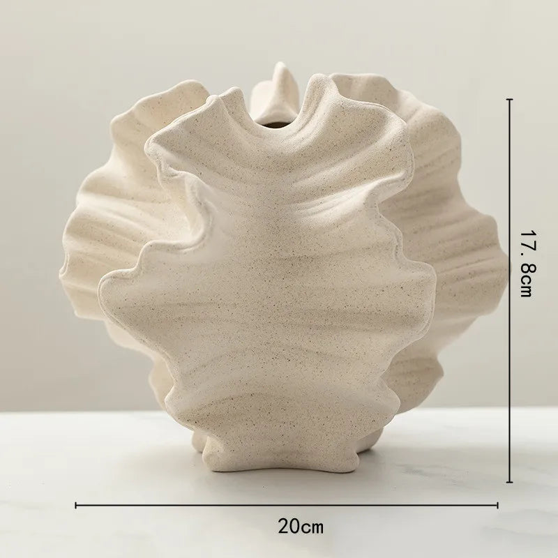 Ceramic Vase Geometric Wavy Patterns Petal Shape Porcelain Crafts