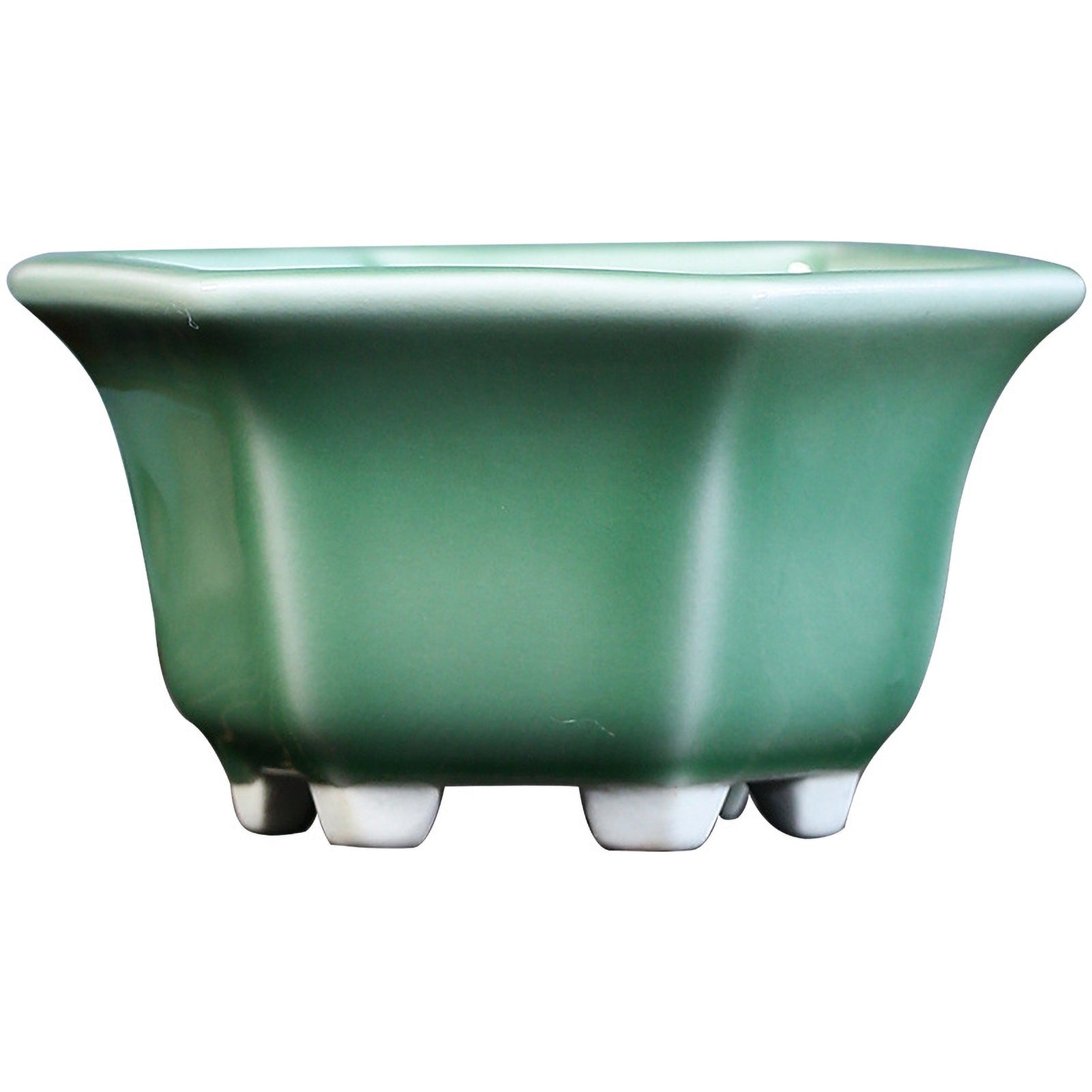 Hexagonal Glazed Ceramic Bonsai Pot