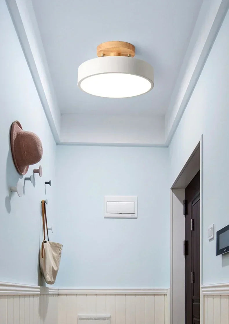 Nordic Entrance Hallway Ceiling Lamps Balcony Wood Round Cloakroom