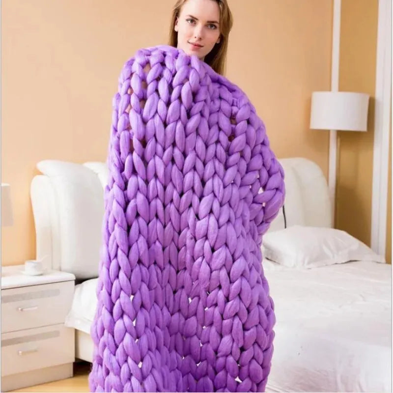 Chunky Knit Wool Throw Blanket