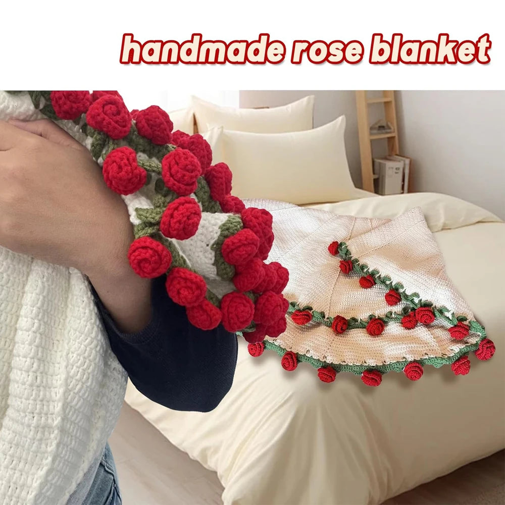 Finished Flower Bouquet Blanket Soft and Lightweight Knitted Throw