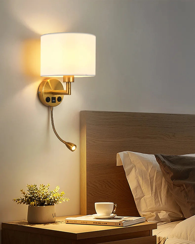 Fabric Shade Wall Lamp With Reading Light