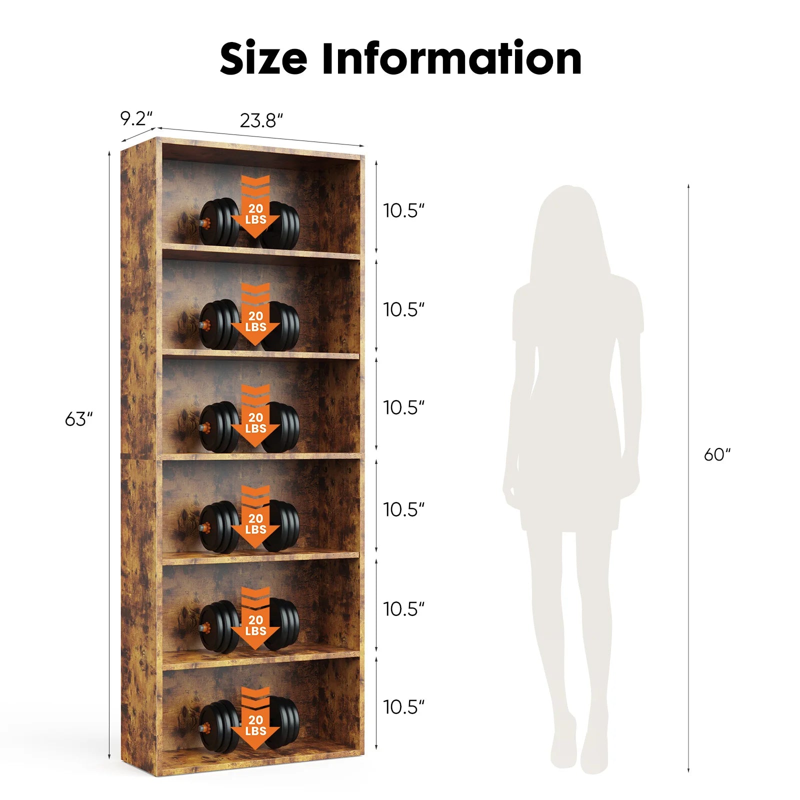 Six Tier Tall Wood Bookcase
