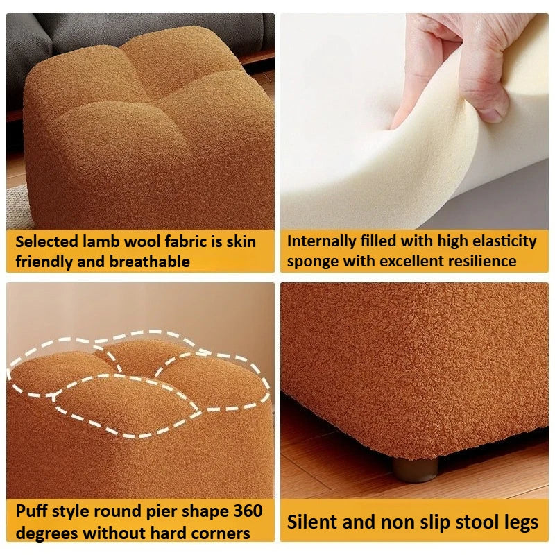 Lamb Wool Pouf Stool, Plush Footstool