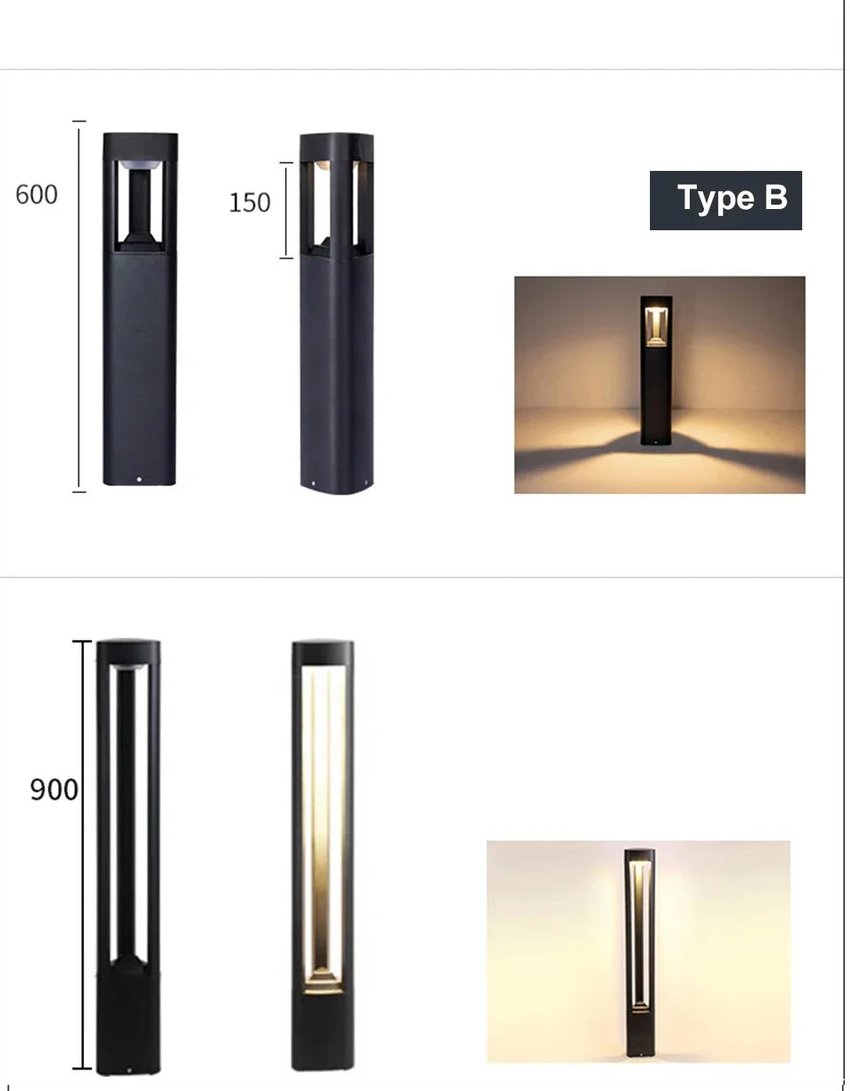 Outdoor LED Bollard Landscape Light Black Garden Pathway Lighting