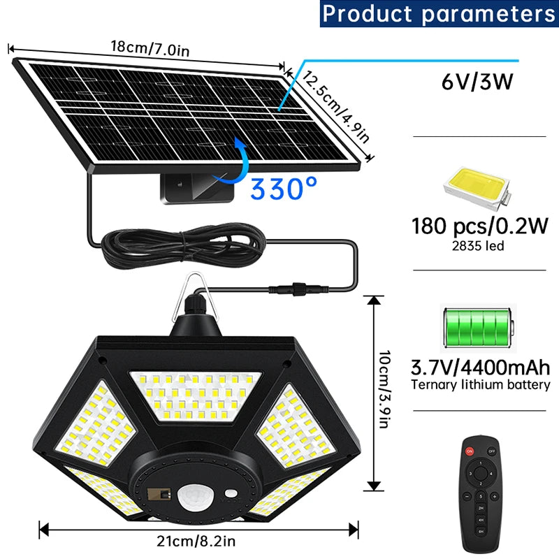 Solar Pendant Lights Outdoor Indoor with Remote 180LED Solar Shed Light