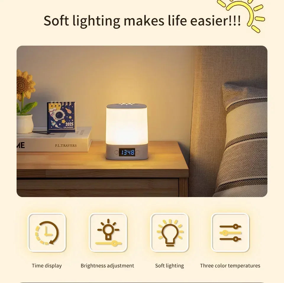 Bedside Night Light Rechargeable Reading Desk Lamp with Clock Time