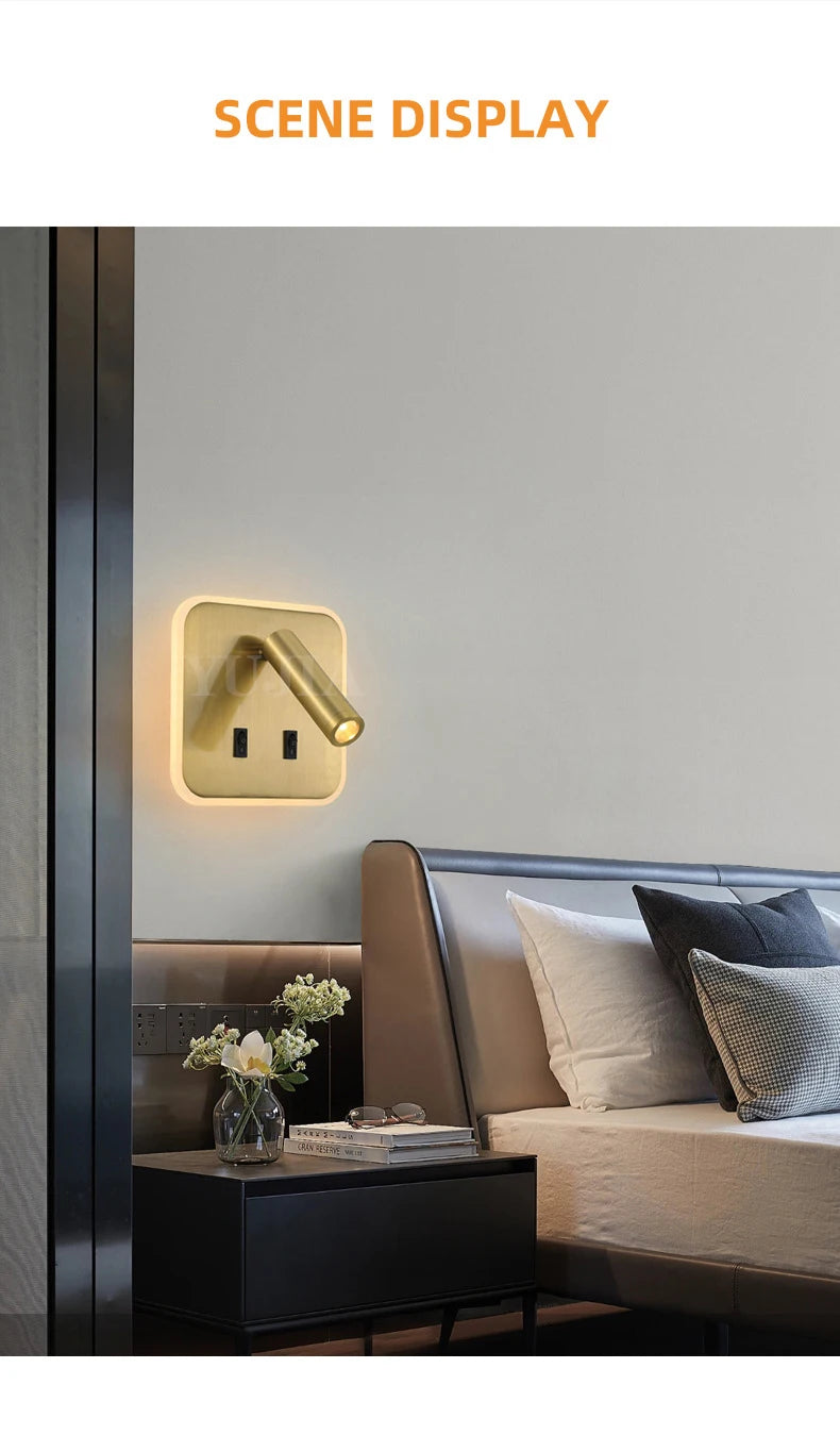 Modern Led Wall Sconce Reading Light 2 Switches Type-A & Type-C USB