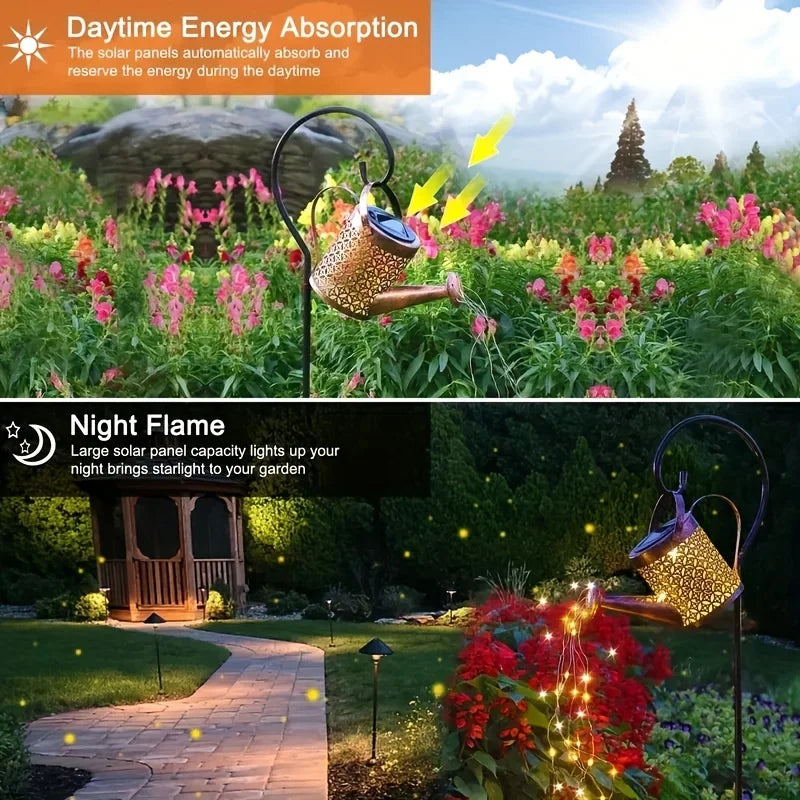 Large Retro Metal Lantern Solar Watering Can Light Outdoor Waterproof