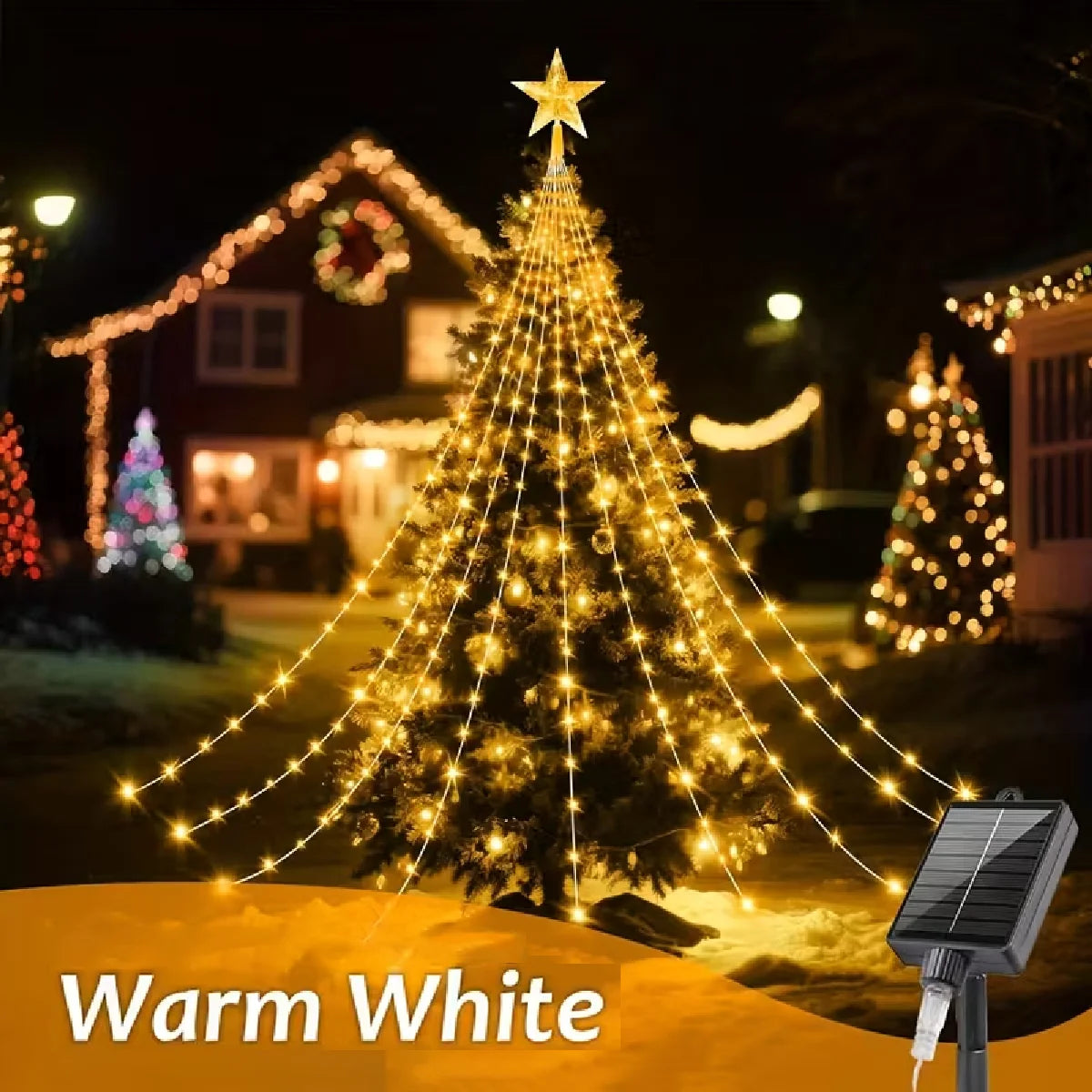 1PC Five-pointed Star Waterfall Lights USB/Solar Powered Christmas String Lights for Christmas Party Halloween Home Decor