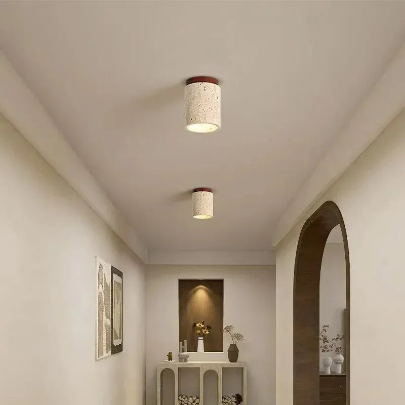 Travertine Japanese Wood Ceiling Light
