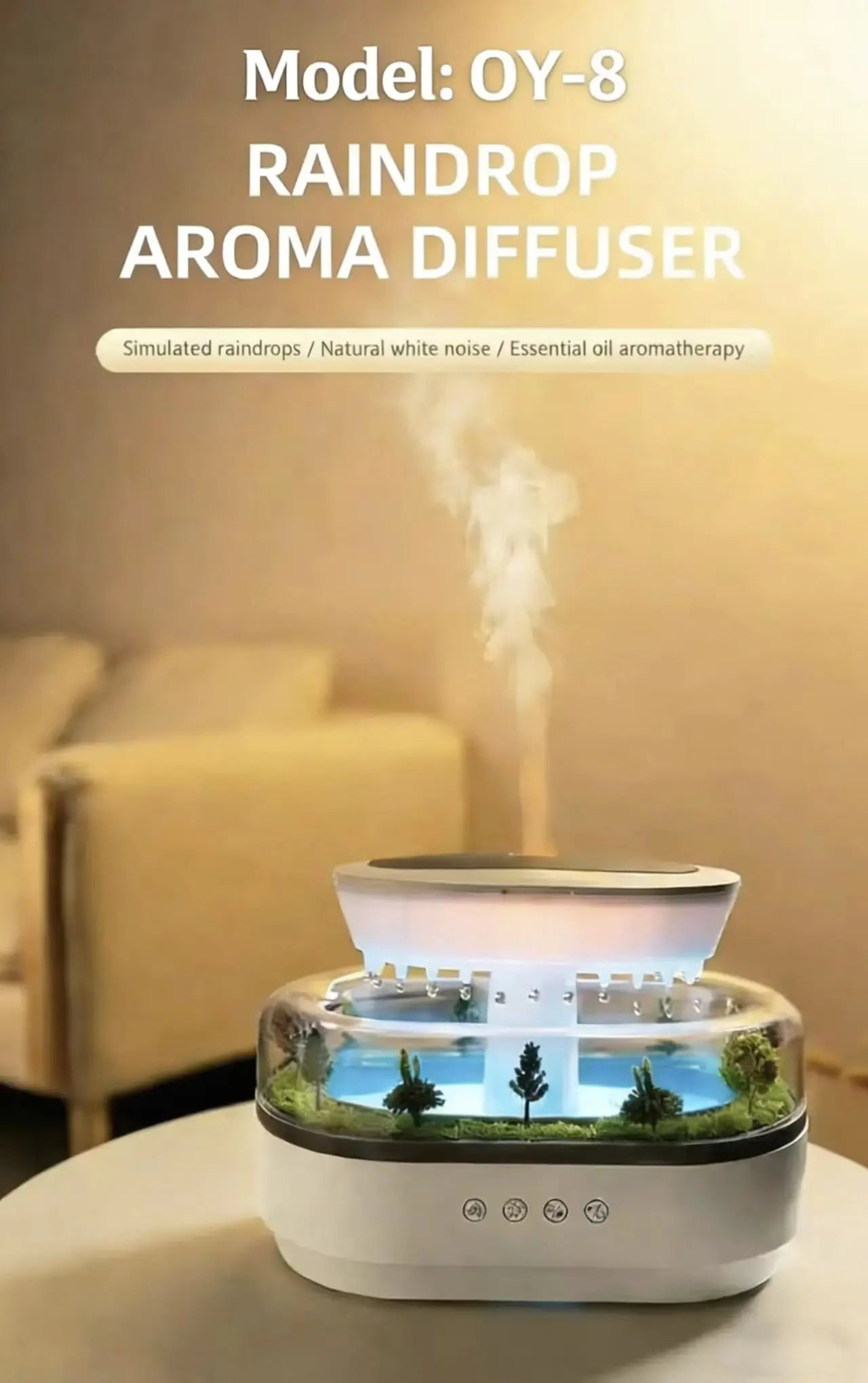 Aroma Humidifier Raindrop Air Humidifier Colorful Light White Noise