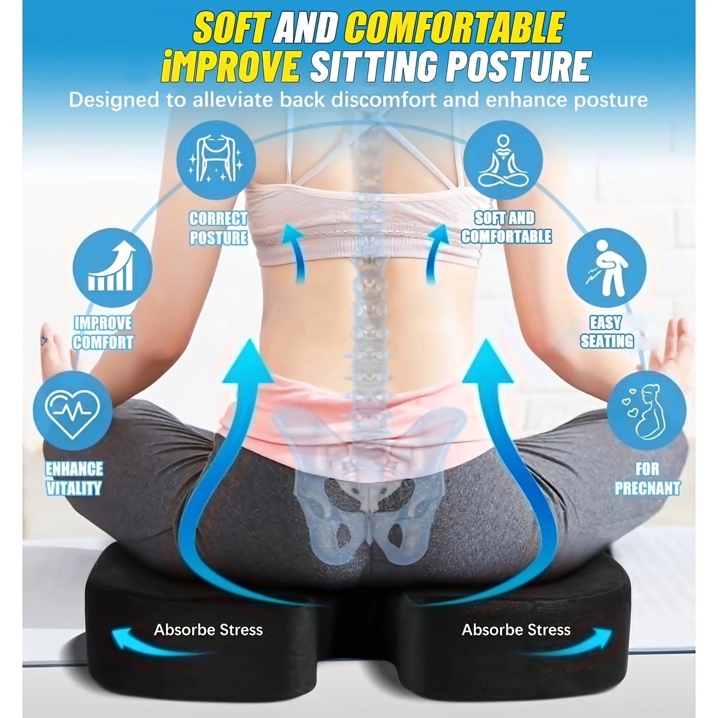 Thick Cooling Cushion,Gel-Enhanced Office Chair Cushion, Car Driving