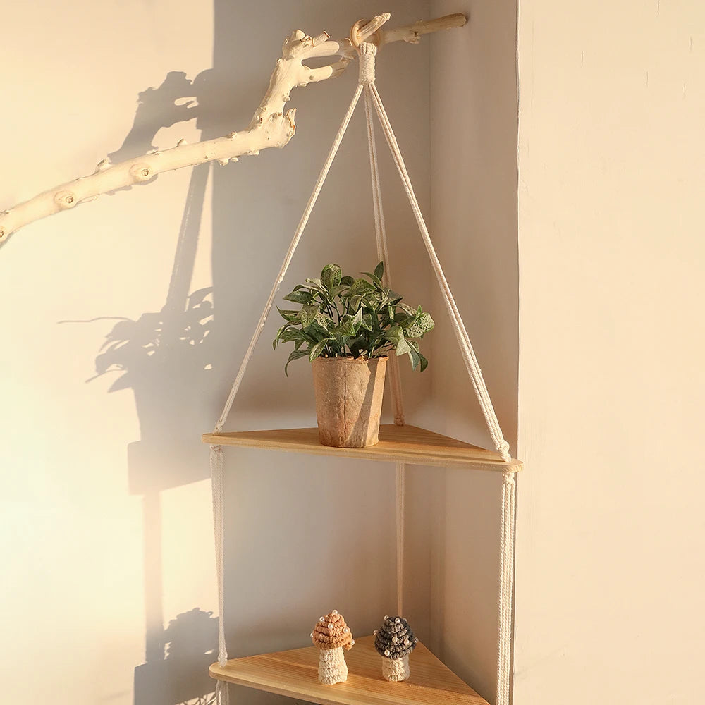 Hanging Wood Corner Shelf