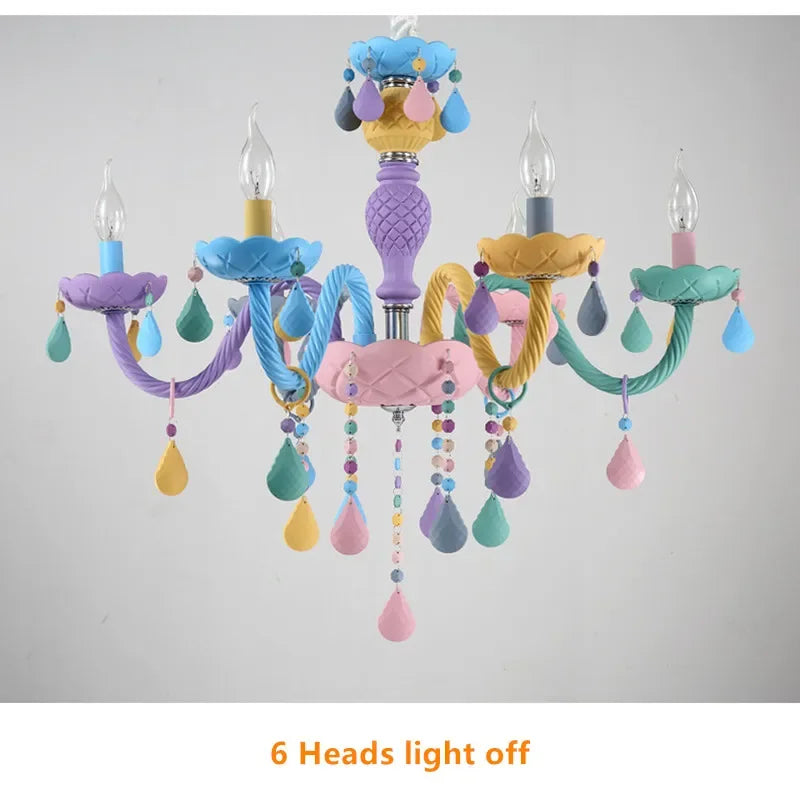 Nordic Macaron European Style Candles Crystal Chandelier for Girls and
