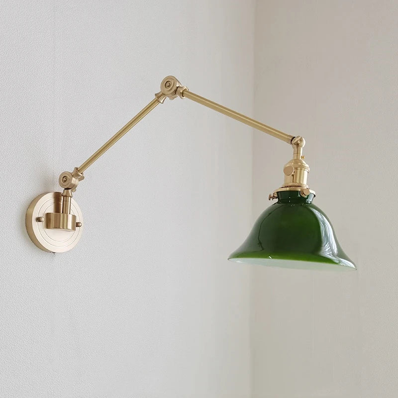 IWHD Left And Right Rotate Copper Wall Lamp Beisde Swing Long Arm Green