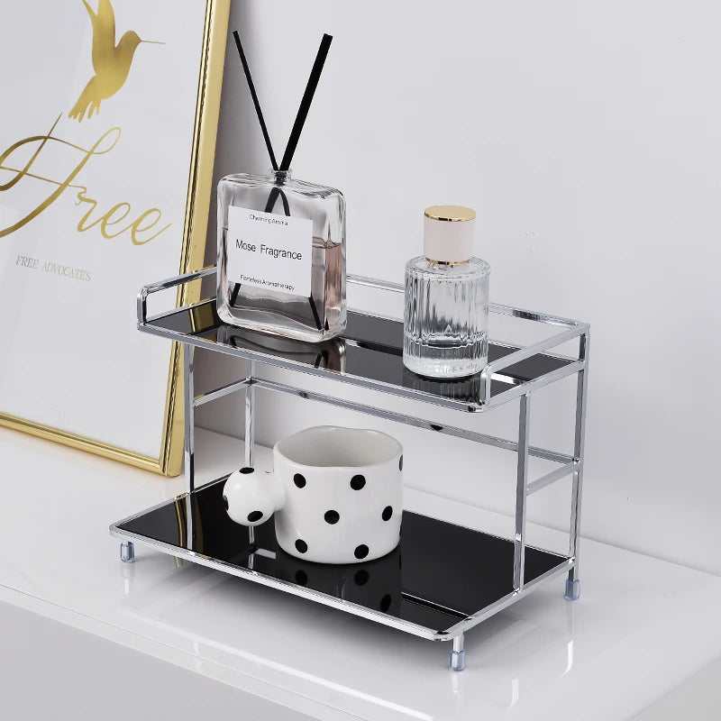 Metal Desktop Layered Storage Rack, Double-Layer Desk Organizer, Water Cup and Coffee Cup Storage Rack, Bathroom Cosmetics Organizer, Suitable for Living Room, Entryway, Kitchen, and Bathroom