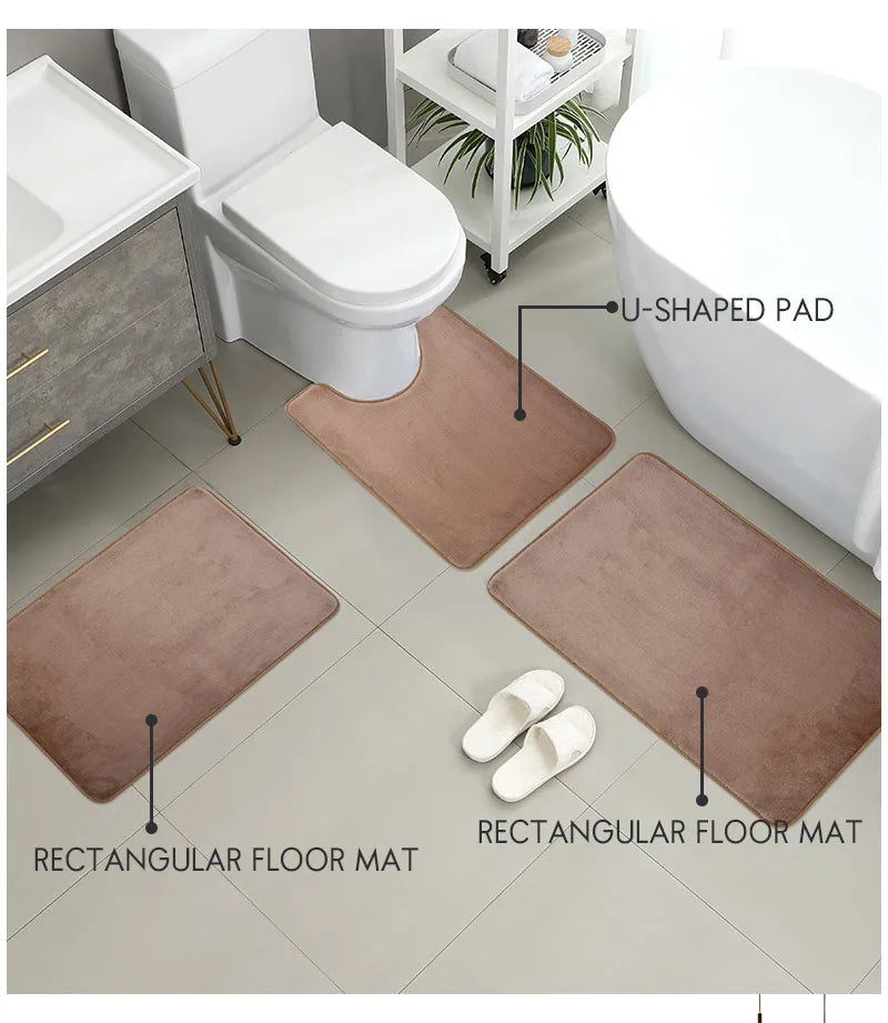 Three Piece Toilet, Bath Floor Mat, Shower Mat, Bath Absorbent Mat, Non