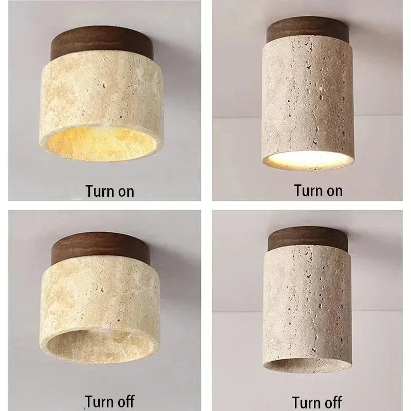 Travertine Wood Round Ceiling Light