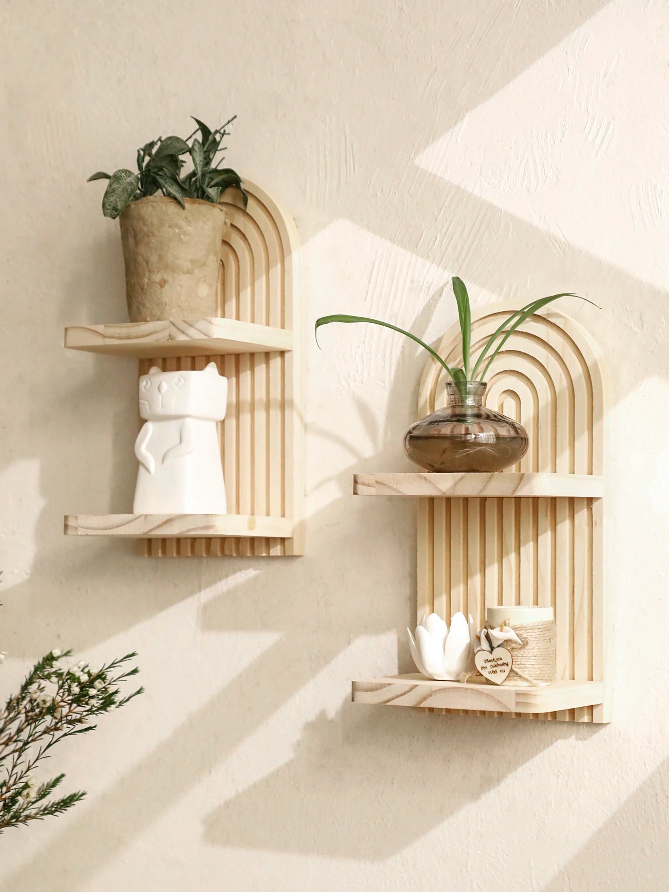Boho Geometric Wooden Wall Shelf