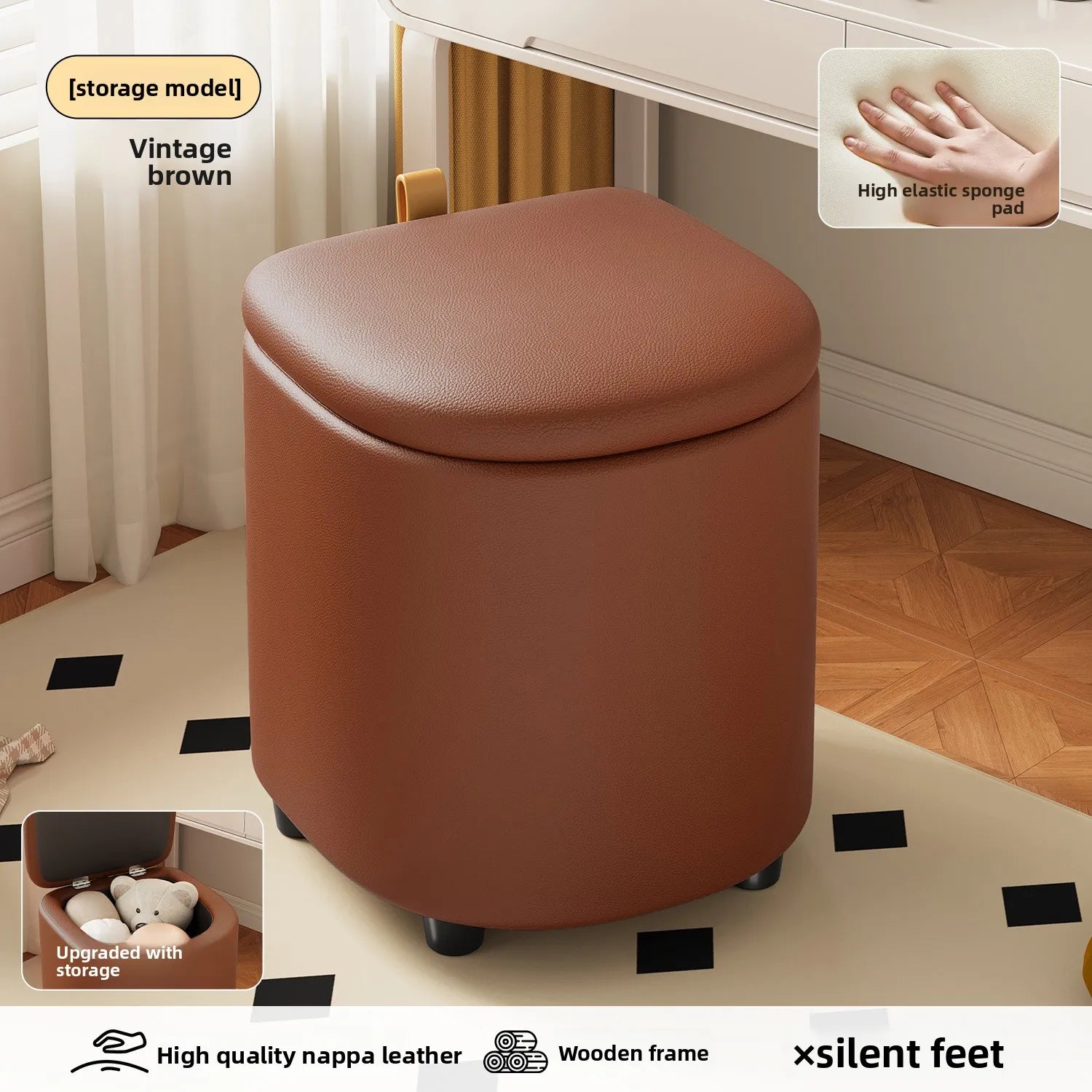 Storage Vanity Stool with Wheels