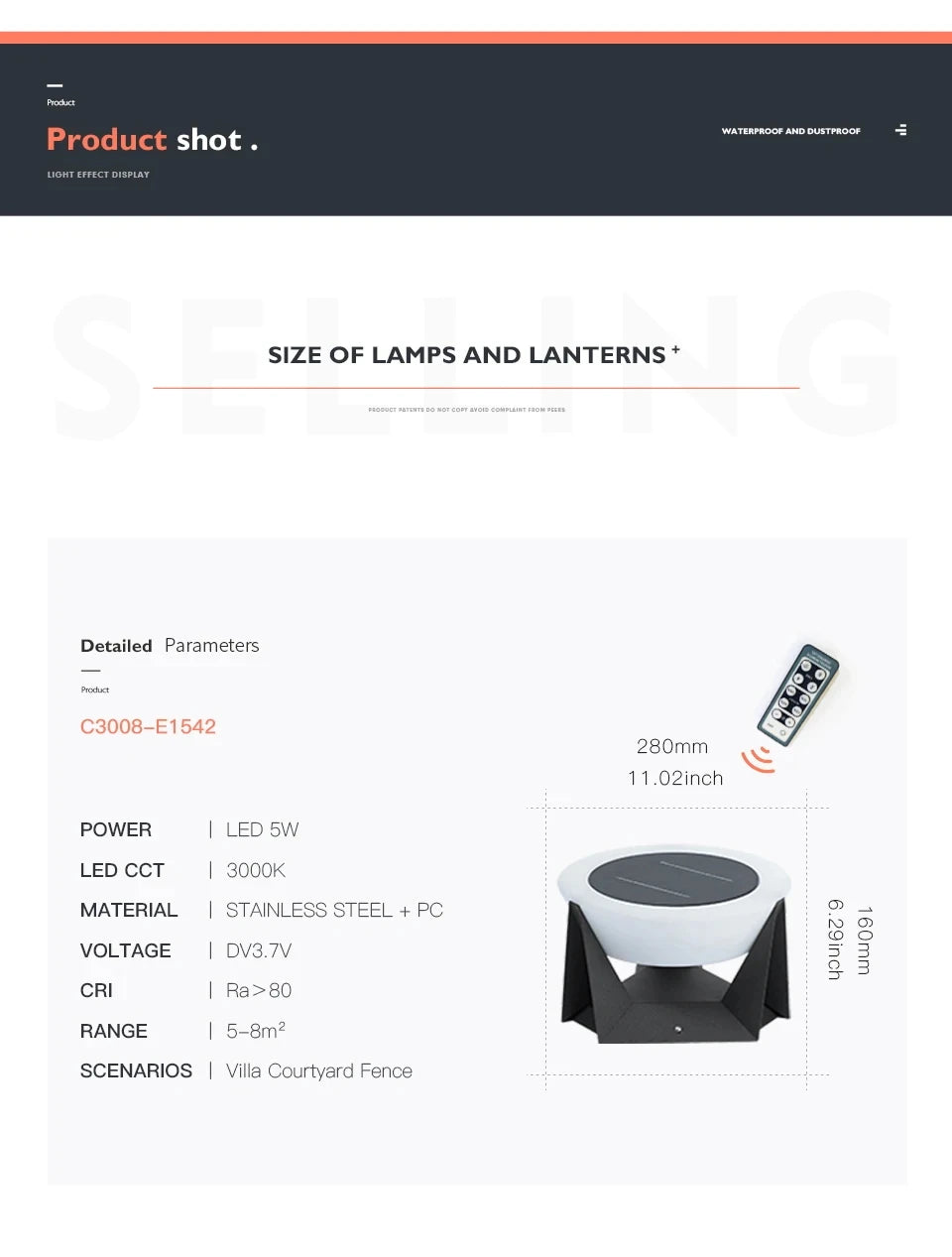 Solar Post Light Outdoor Column Pillar Light 3000K IP65 Garden