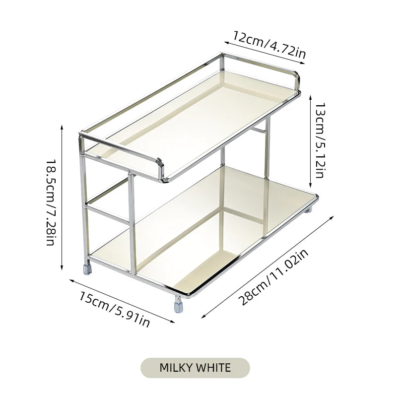 Metal Desktop Layered Storage Rack, Double-Layer Desk Organizer, Water Cup and Coffee Cup Storage Rack, Bathroom Cosmetics Organizer, Suitable for Living Room, Entryway, Kitchen, and Bathroom