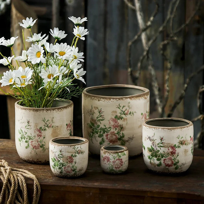 French Vintage Rose Ceramic Planter