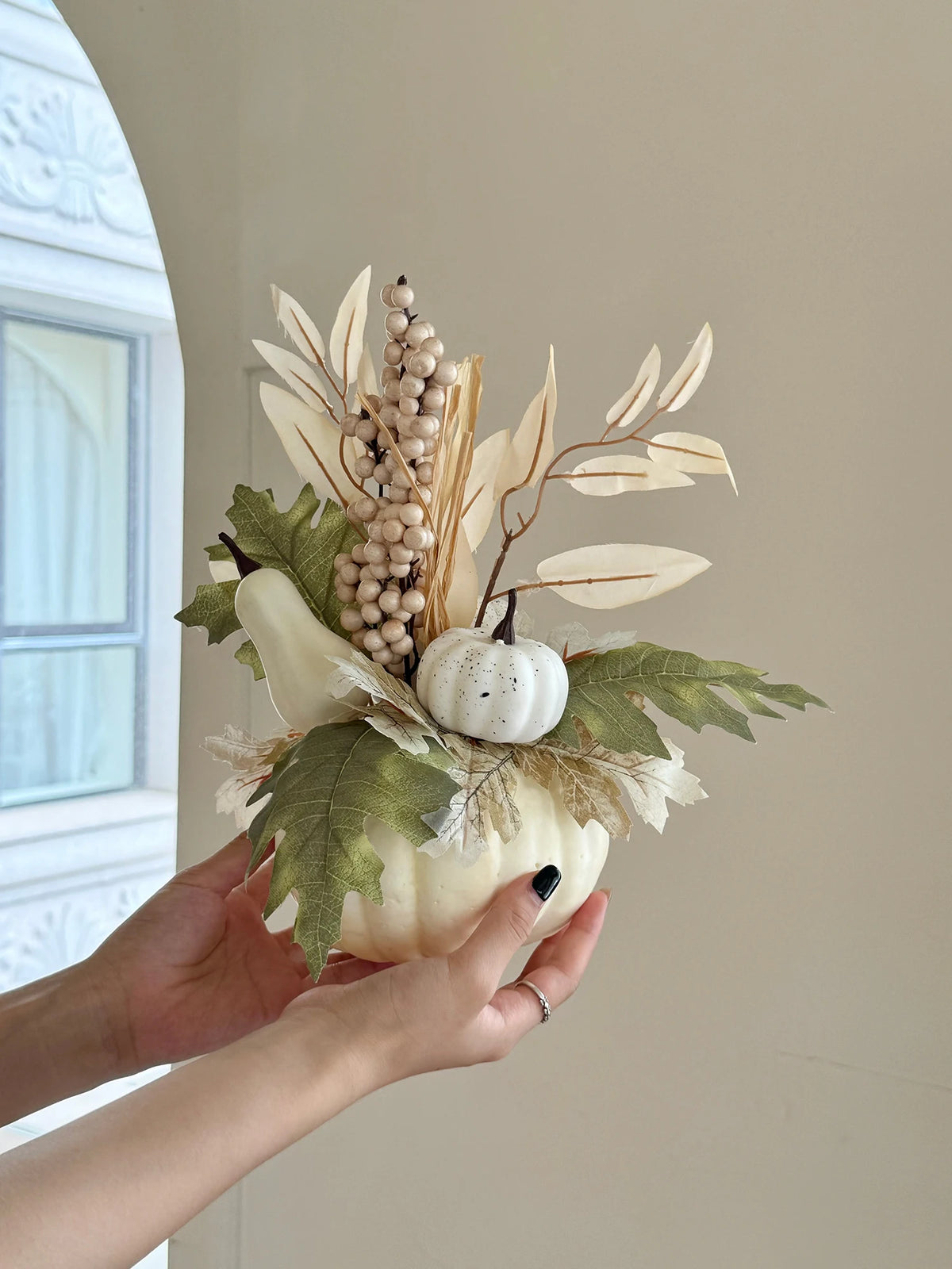 Artificial Pumpkin and Maple Leaf Ornament