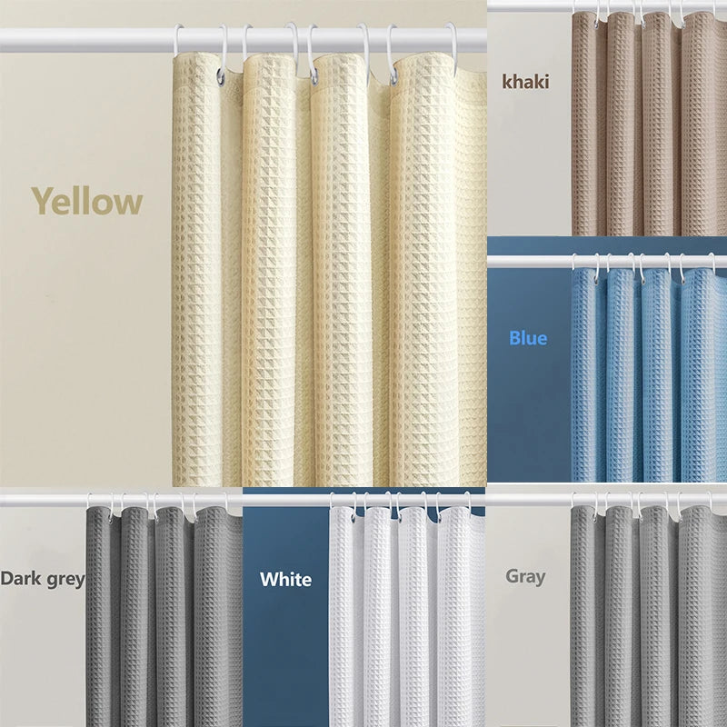 Thickened Waffle Solid Color Shower Curtain, Non-porous Double-sided