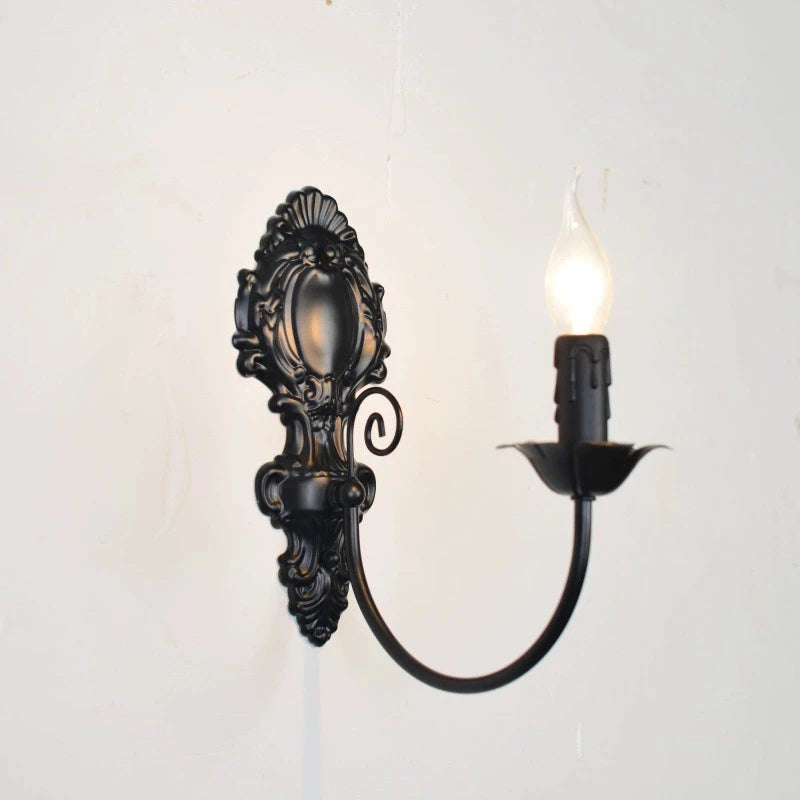 European Retro Wrought Iron Wall Lamp Sconce American Candle Style