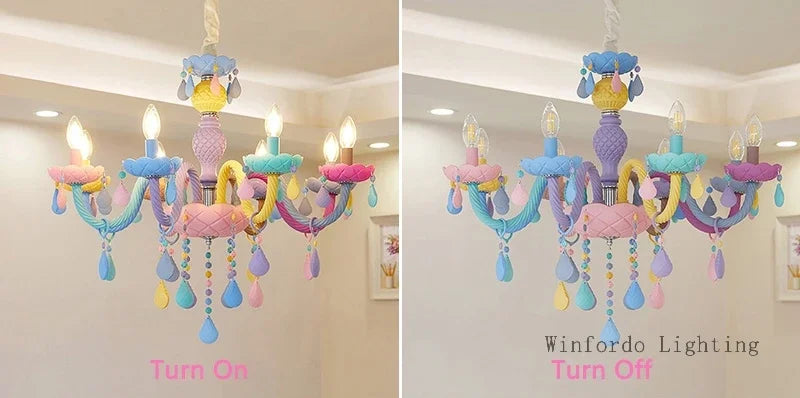 European Children Rainbow Chandelier Designer Macarone Lights Led
