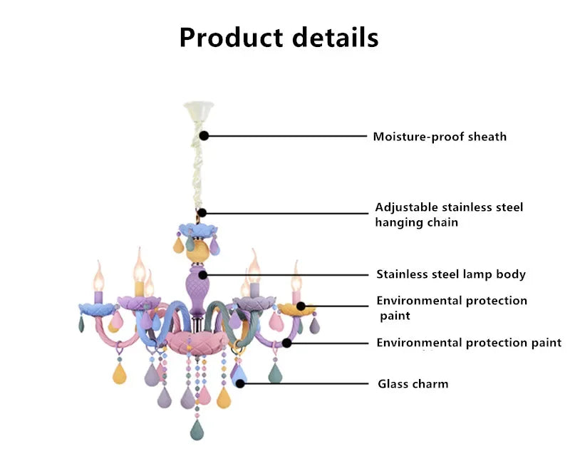 Nordic Macaron European Style Candles Crystal Chandelier for Girls and
