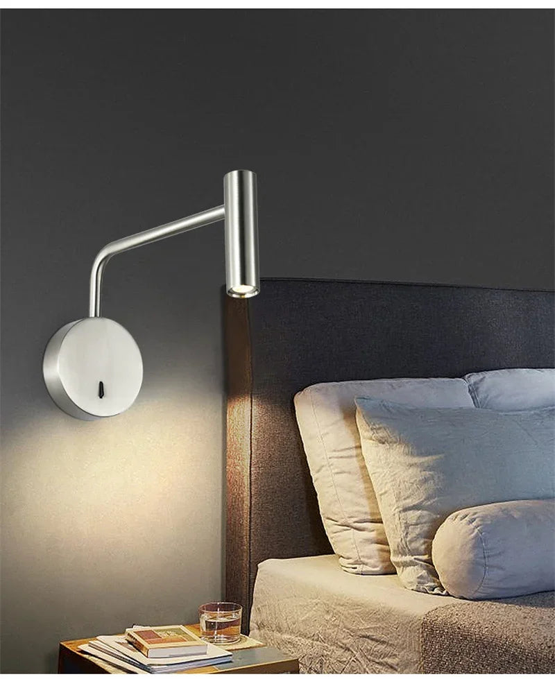 Modern Swing Arm Reading Wall Lamp Hotel Rooms Lamp 3W LED Adjustable