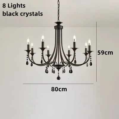 New Wrought Iron Crystal Chandelier European Classic Black Candle Lamp