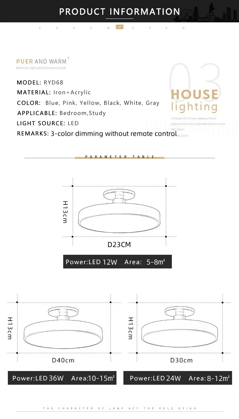 Circular Macaron Dimmable Ceiling Light